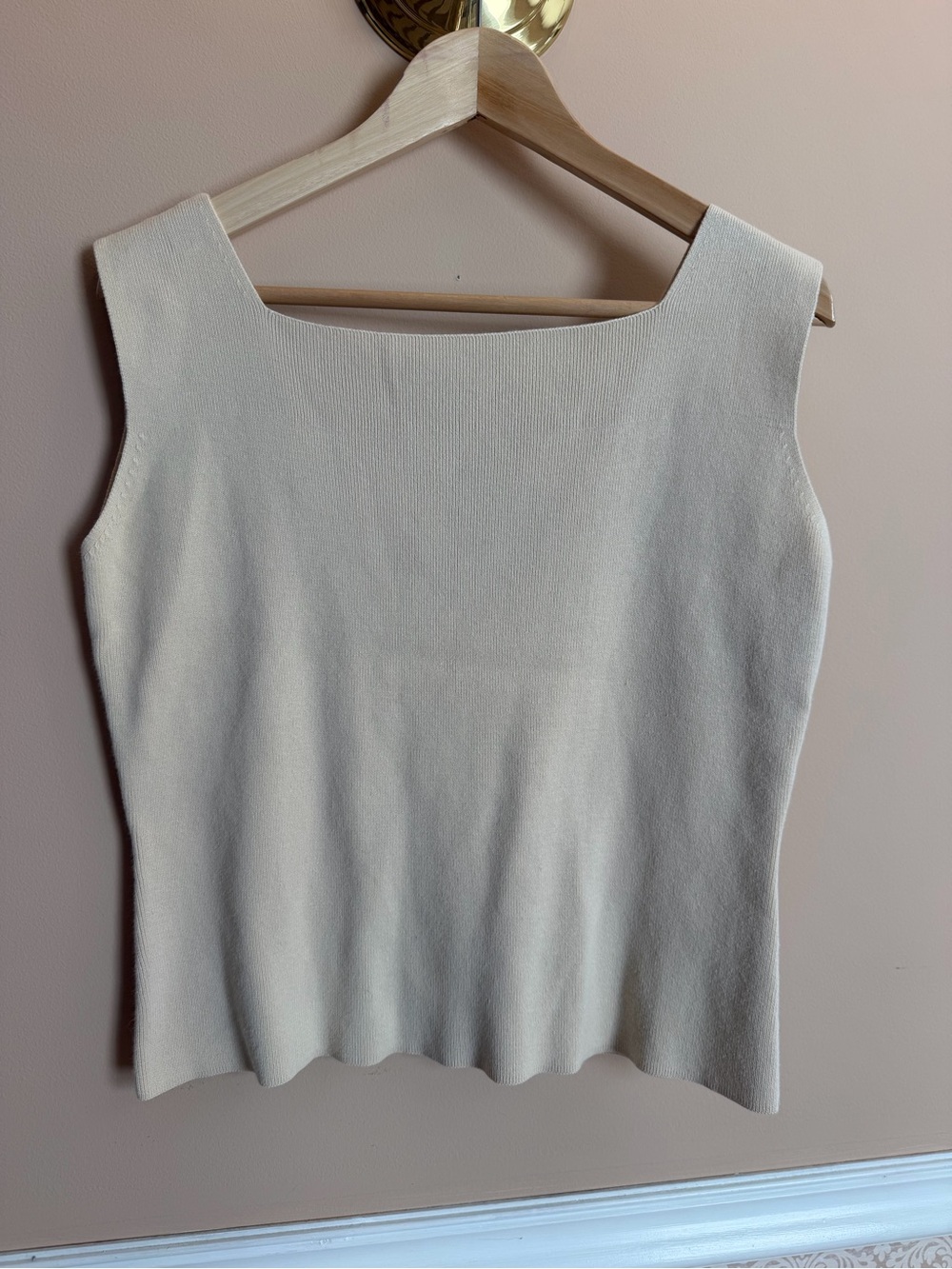 Square Neck Knit Tank Top in Cream 100% cotton